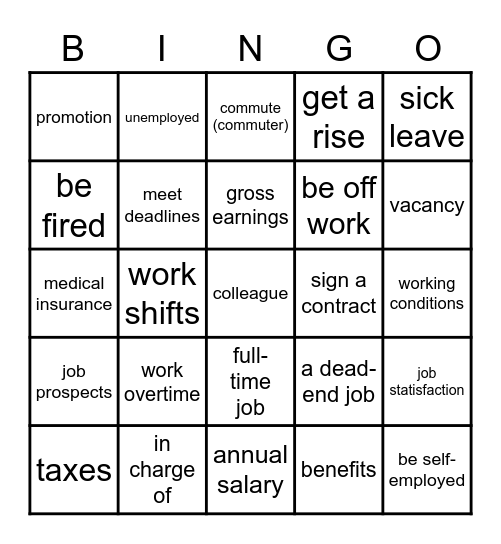 Work - advanced Bingo Card