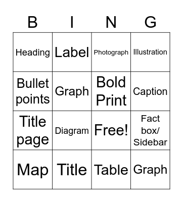 Nonfiction Text Features Bingo Card