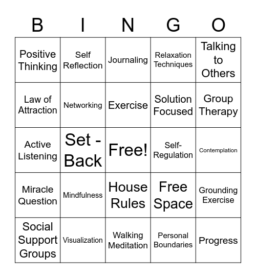 JMSW Support Group Terminology Bingo Card