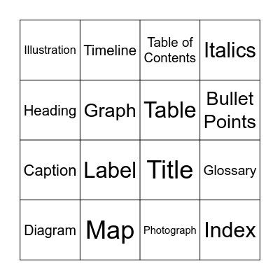 Nonfiction Text Features Bingo Card