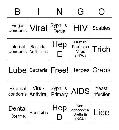 Sexual Health Bingo Card