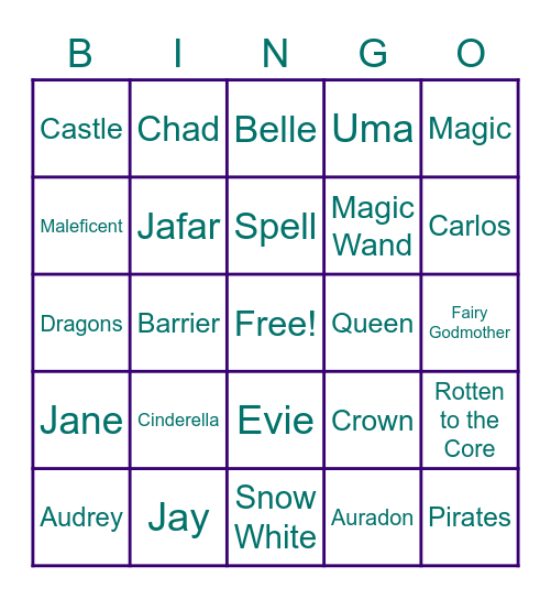 Descendants Bingo Card