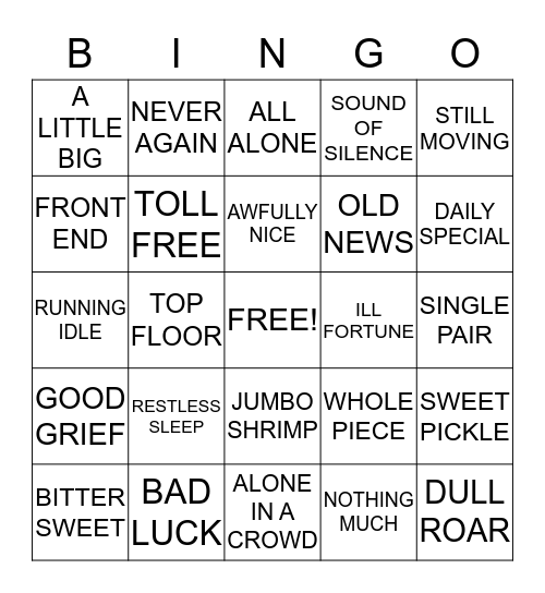 OXYMORON BINGO Card