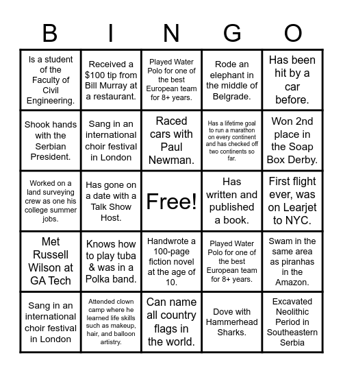 Florence HC - Get to Know Your Team Members! Bingo Card