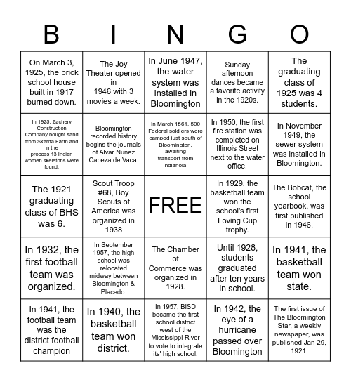 B-Town Bingo Card