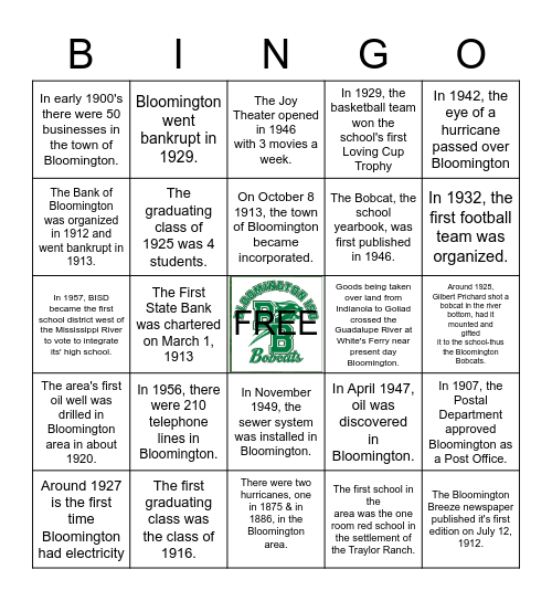 B-Town Bingo Card