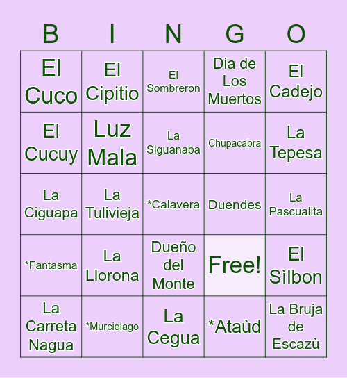 Urban Legend Bingo! Bingo Card