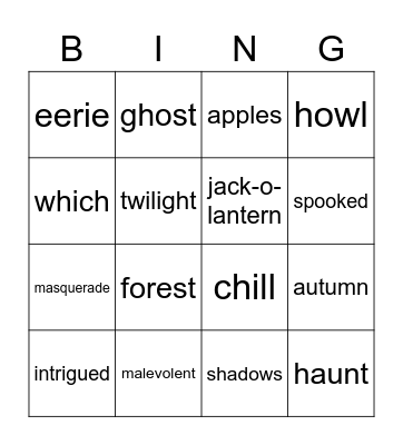 Word Wars Bingo Card