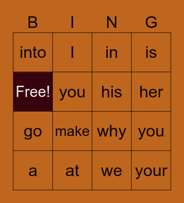 Sight words Bingo Card