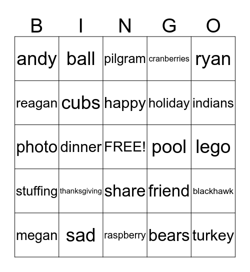 thanksgiving bingo Card