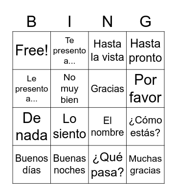 Spanish Greetings Bingo Card