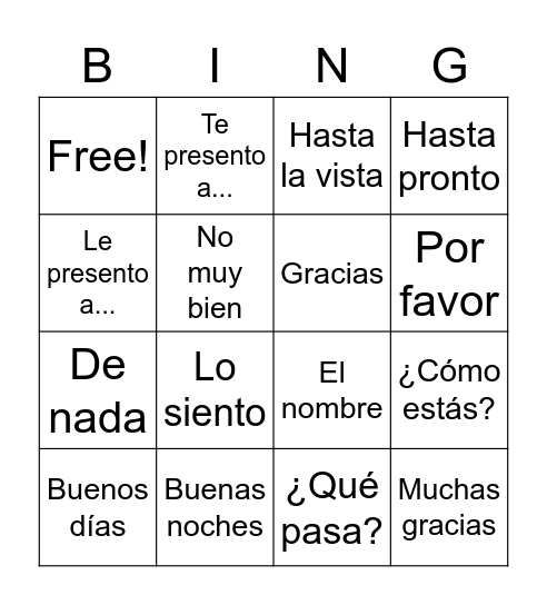 Spanish Greetings Bingo Card