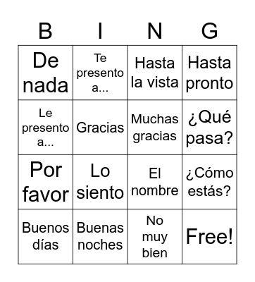 Spanish Greetings Bingo Card