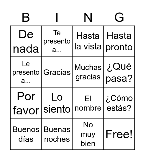 Spanish Greetings Bingo Card