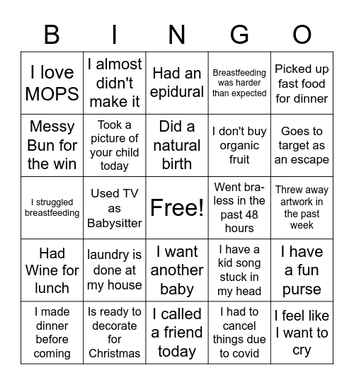 MOM Bingo Card