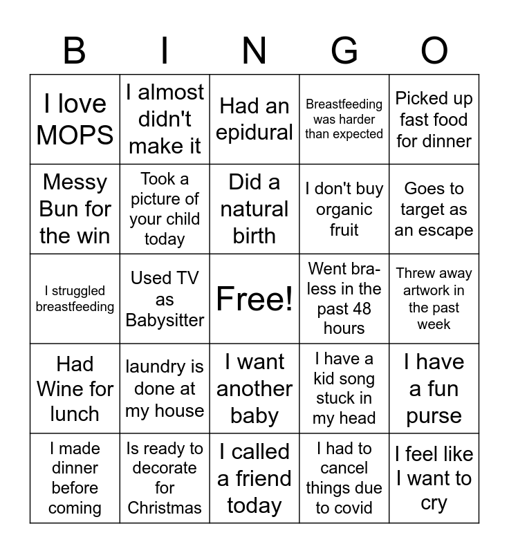 MOM Bingo Card