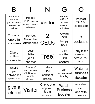 November BNI BINGO Card