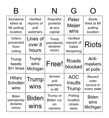 Election Apocalypse Bingo Card