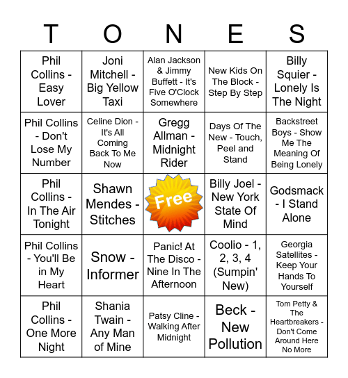 Game Of Tones 11-2-20 Game 1 Bingo Card