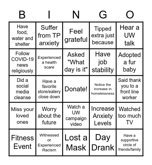UW Bingo Card