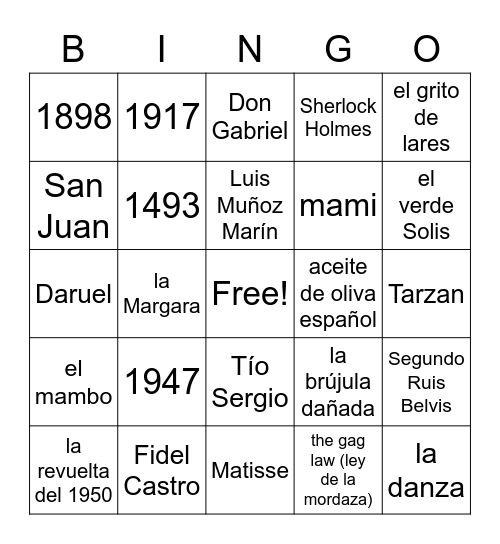 La literatura hispánica Bingo Card
