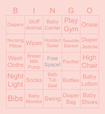Alex's Baby Shower Bingo Card