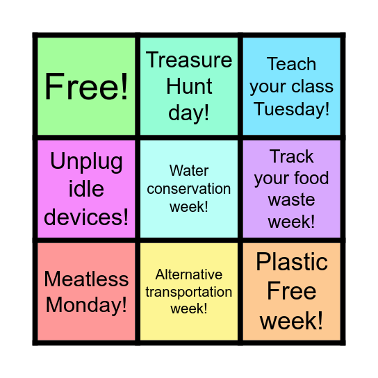 Environmental Awareness Bingo! Bingo Card