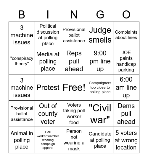 Election Day Bingo! Bingo Card
