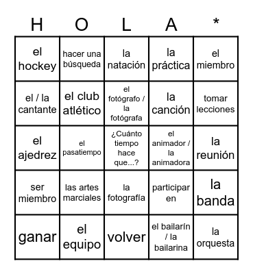 Español 2 / Cap. 1B Bingo Card