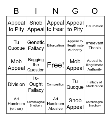 Fallacy Bingo Card