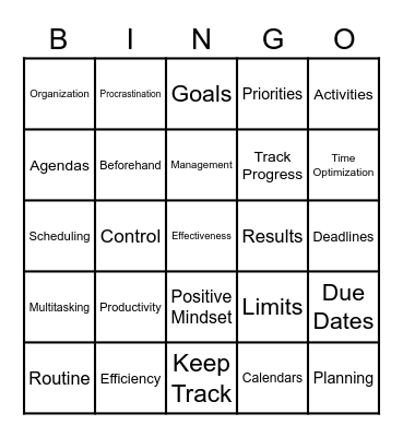 Time Management Bingo Card