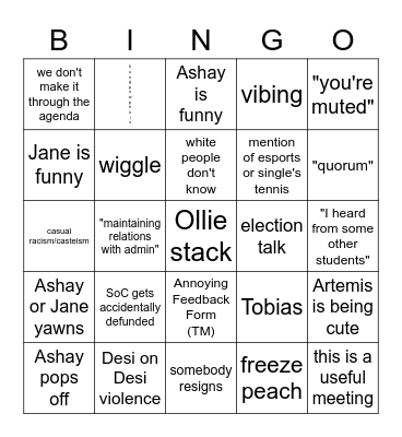 GSC BoD November Bingo Card