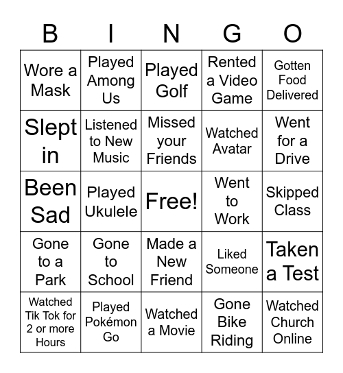 Updated Quarantine Bingo Card