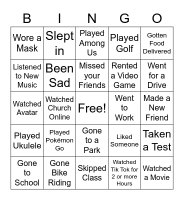 Updated Quarantine Bingo Card