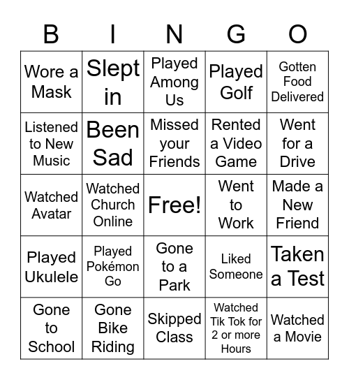 Updated Quarantine Bingo Card