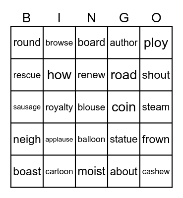 Diphthong Bingo Card