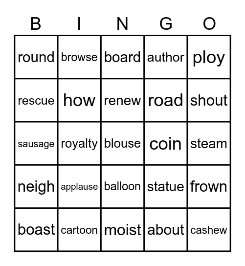 Diphthong Bingo Card