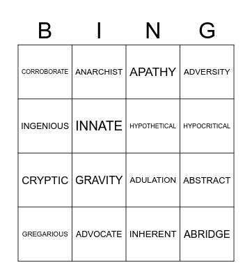 Vocabulary Bingo Card