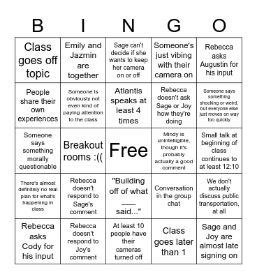 Writing 101 Bingo Card