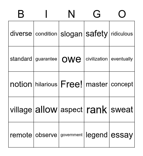 Untitled Bingo Card