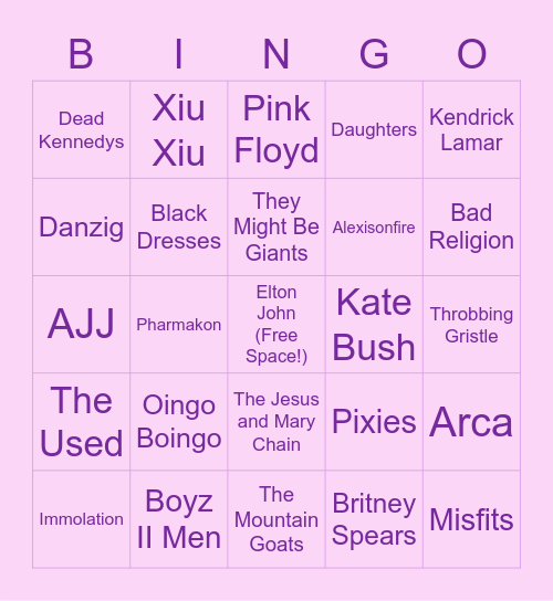 What Music Do We Have In Common? Bingo Card