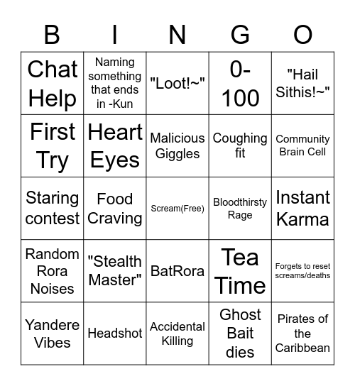 Aurora Gamer Bingo Card