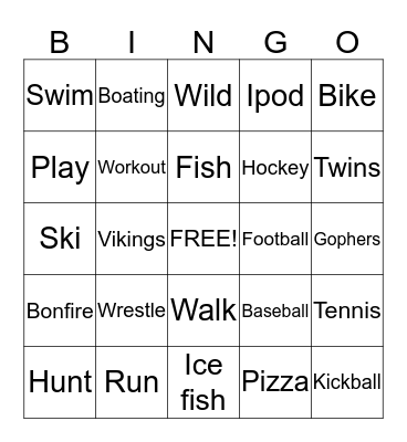 Sam's Bingo Card