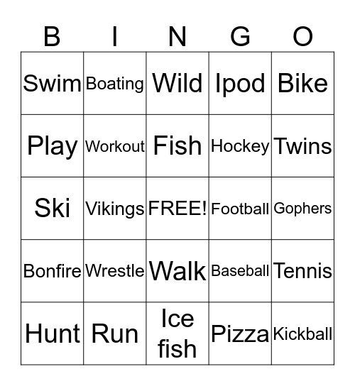 Sam's Bingo Card