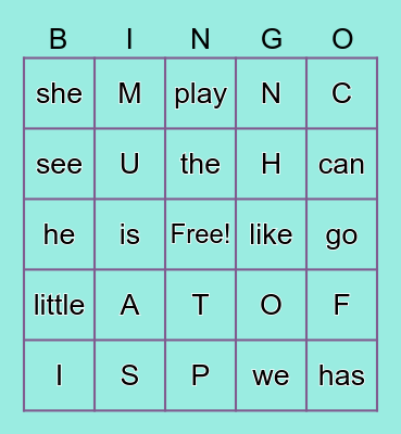 Letters and Sight Words Bingo Card
