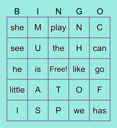Letters and Sight Words Bingo Card