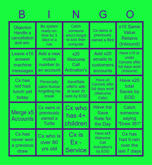 RSL Retention Bingo Book Bingo Card