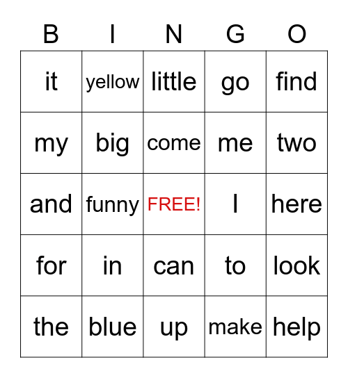 Phonics with FRANCES: Pre-Primer Sight Words Bingo Card