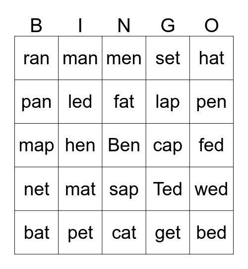 SPELLING WORDS  Bingo Card