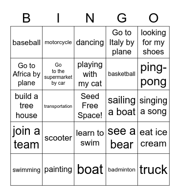 Super Minds Vocabulary Book 2, Units 7,8,9 Bingo Card